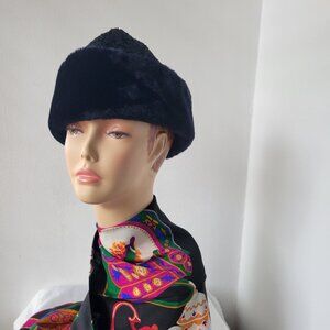 Vintage Astrakhan / Ushanka Blue/Black Winter Hat